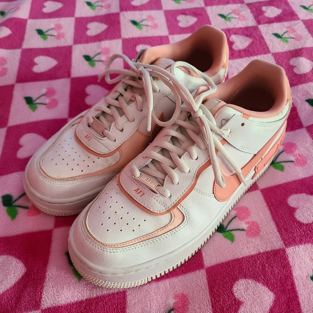 Peach and White Nike Air Force 1 Sneakers - Picture 3 of 9